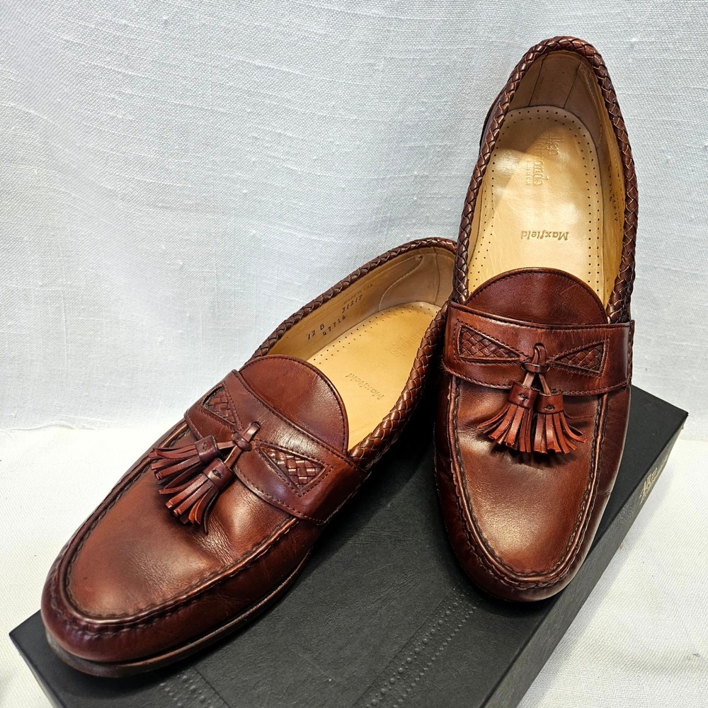 Allen Edmonds Maxfield Loafers Mens 12 B Brown Woven Tassel Leather Dress Shoes